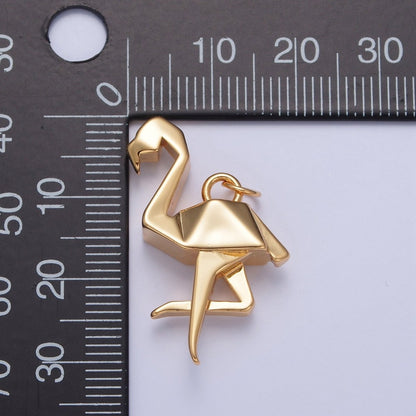 18K Gold Filled Origami Flamingo Flightless Bird Animal Charm | X-076