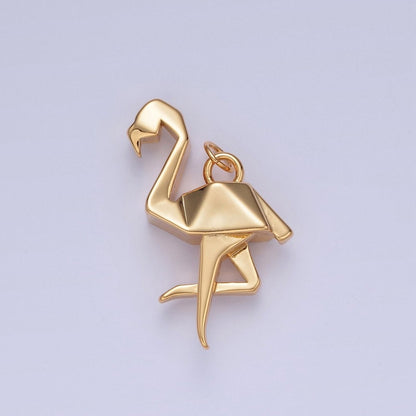 18K Gold Filled Origami Flamingo Flightless Bird Animal Charm | X-076