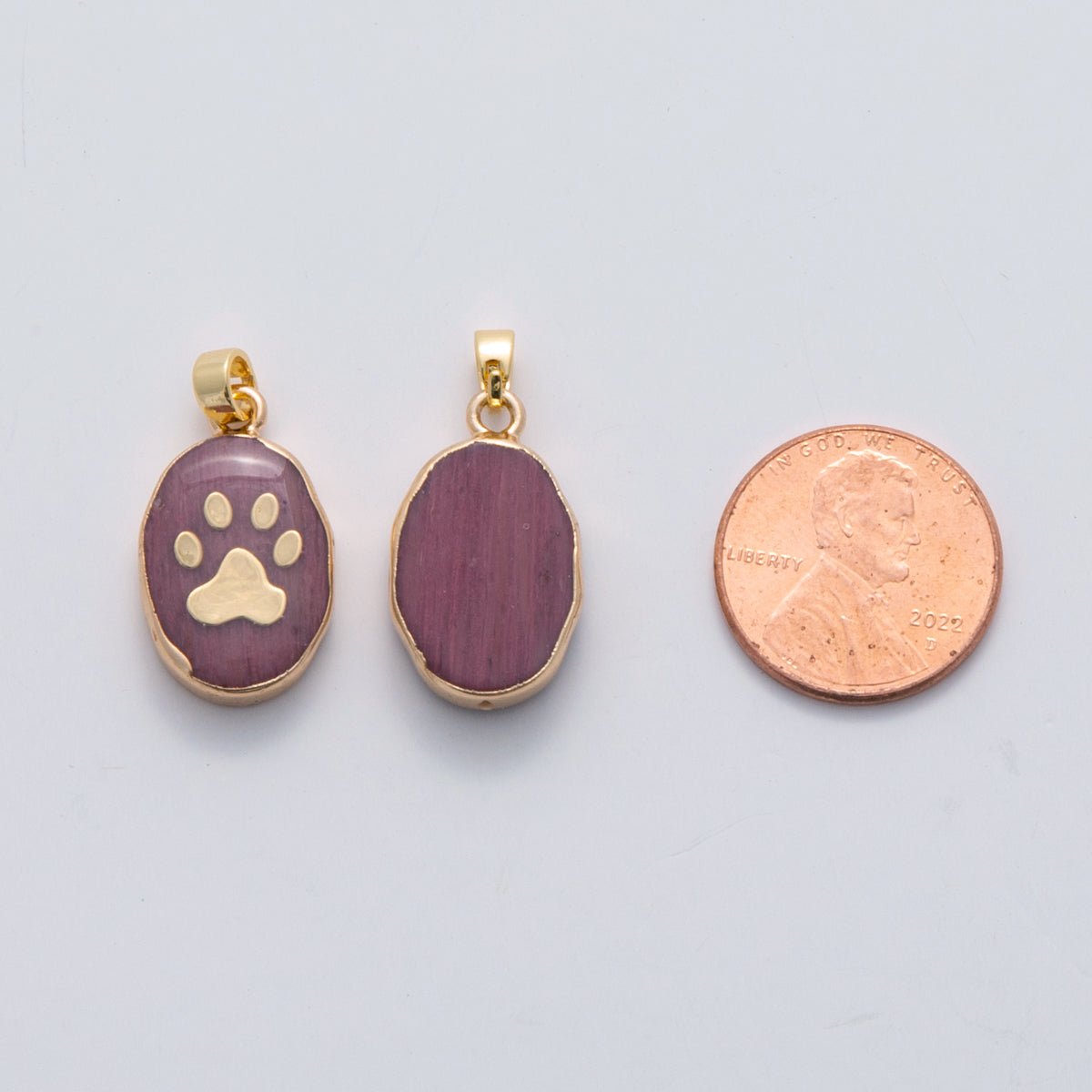 18K Gold Filled Paw Print Pink Quartz Oblong Pendant | AH694