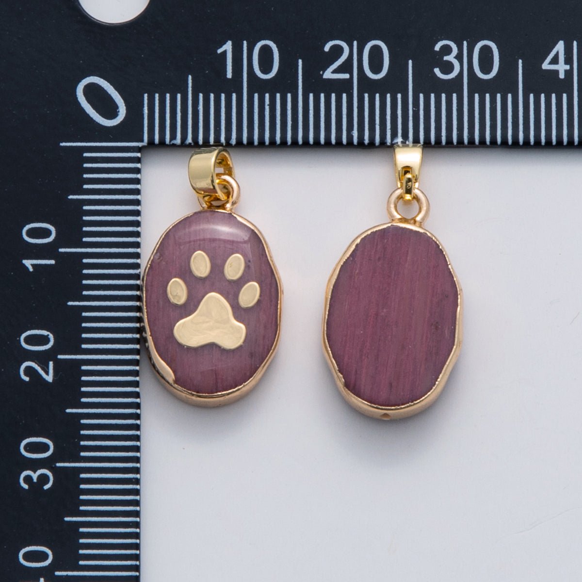 18K Gold Filled Paw Print Pink Quartz Oblong Pendant | AH694