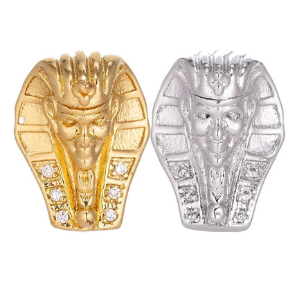18K Gold Filled Pharaoh Head Egyptian King Cubic Zirconia Bracelet Bead Charm Micro Pave Bead Spacer CenterPiece beaded bracelet, B-163