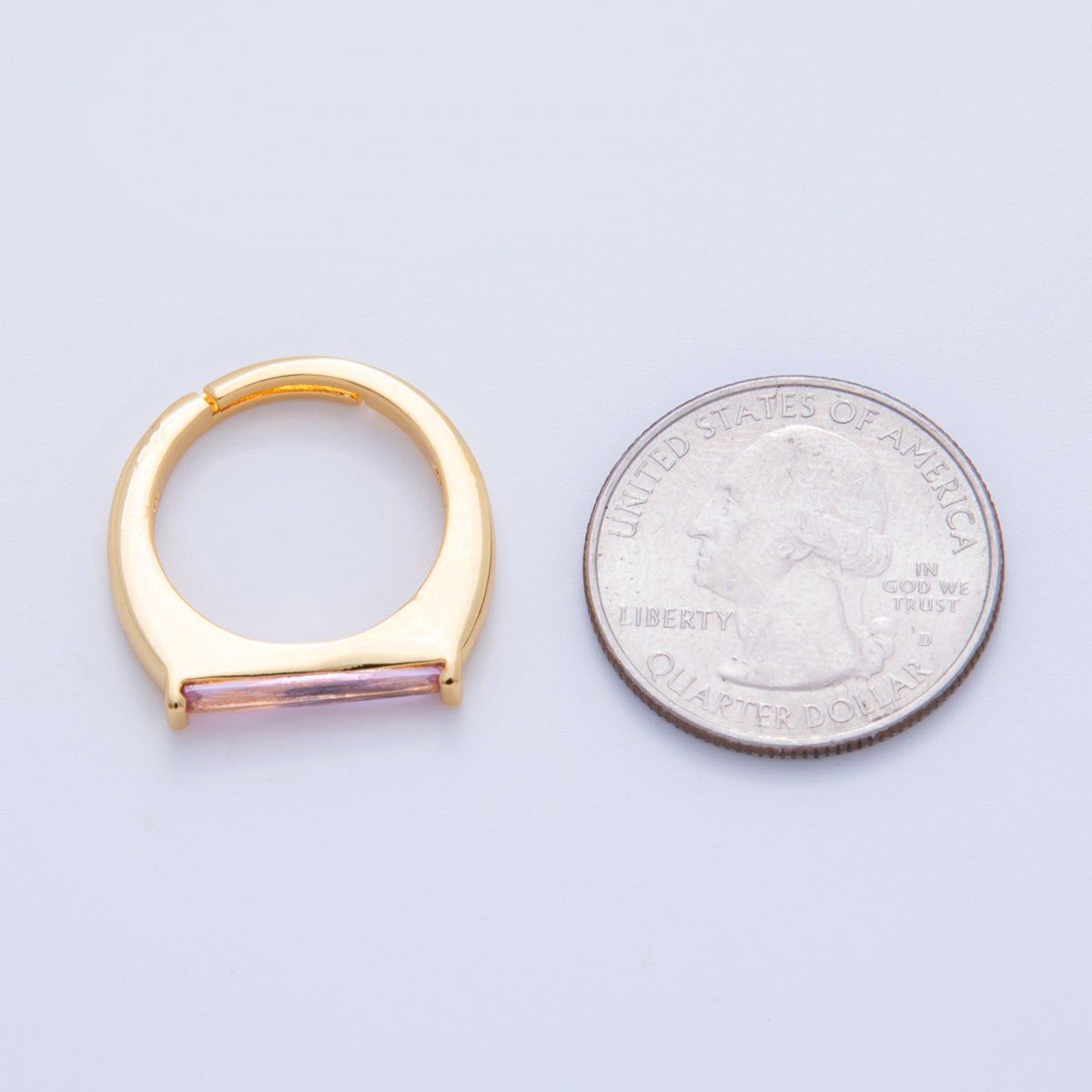 18K Gold Filled Pink Baguette Thin Signet Ring | O1741