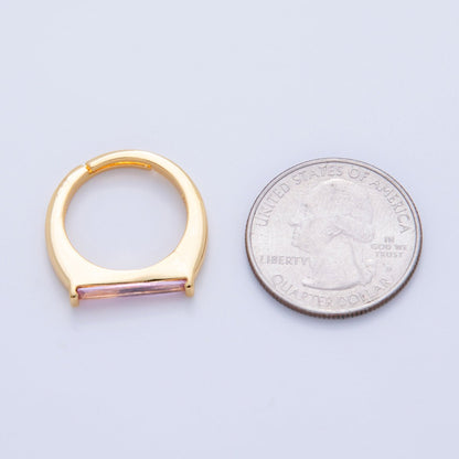 18K Gold Filled Pink Baguette Thin Signet Ring | O1741