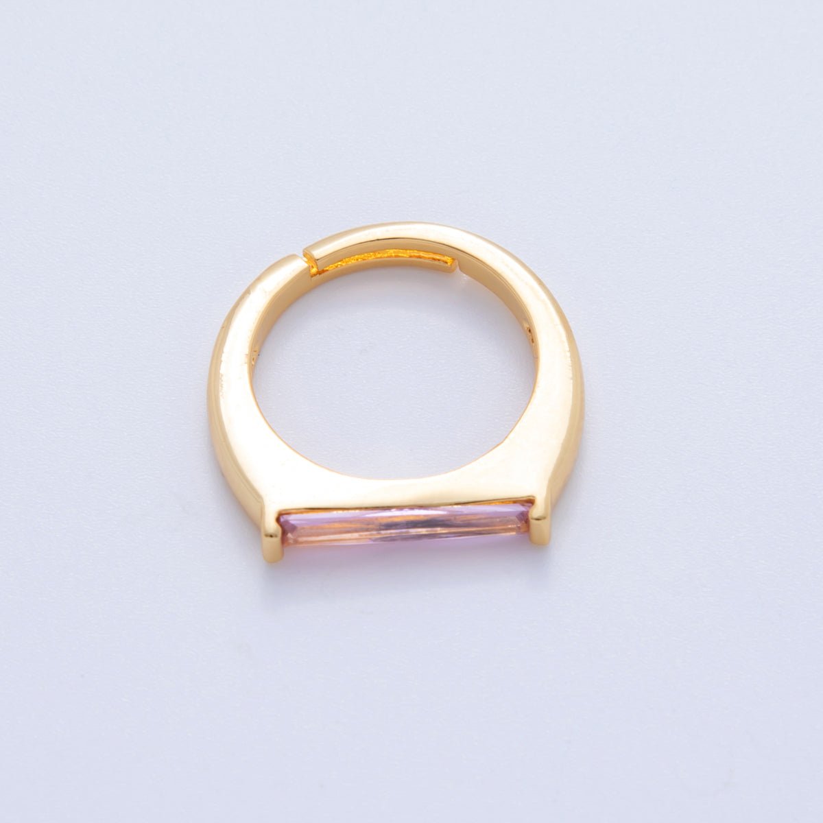 18K Gold Filled Pink Baguette Thin Signet Ring | O1741