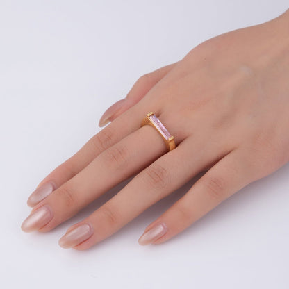 18K Gold Filled Pink Baguette Thin Signet Ring | O1741