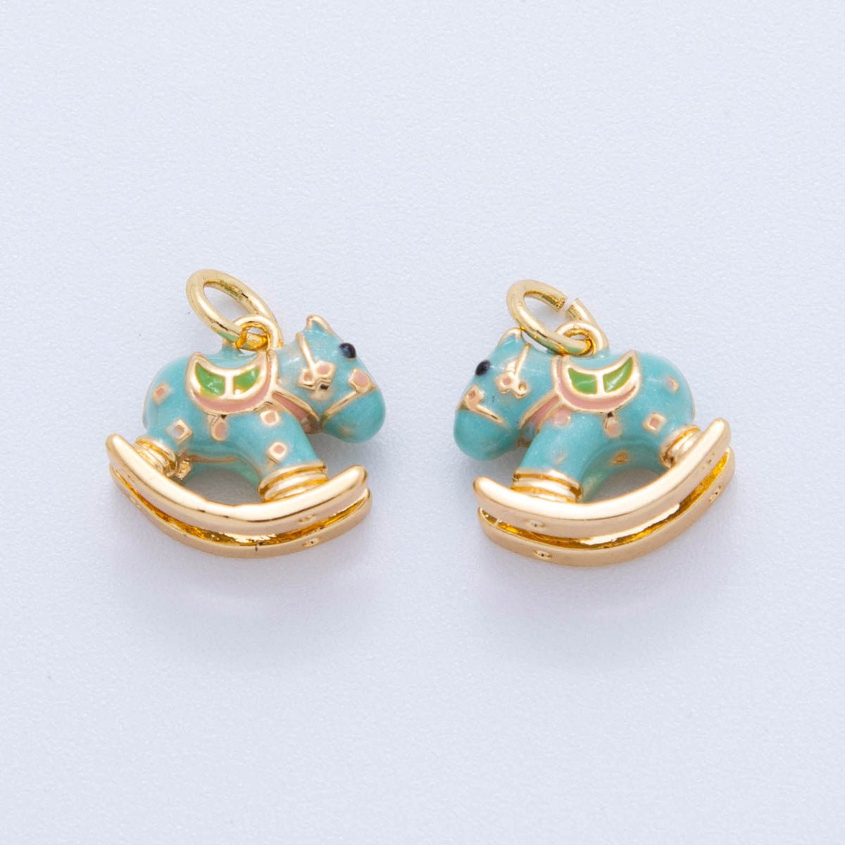 18K Gold Filled Pink, Blue Multicolor Rocking Pony Horse 3D Multidimensional Charm | AF386 AF387