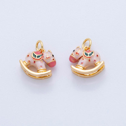 18K Gold Filled Pink, Blue Multicolor Rocking Pony Horse 3D Multidimensional Charm | AF386 AF387