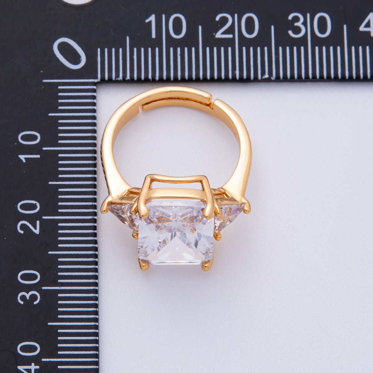 18K Gold Filled Pink, Clear CZ Baguette Triangle Solitaire Adjustable Ring | O805