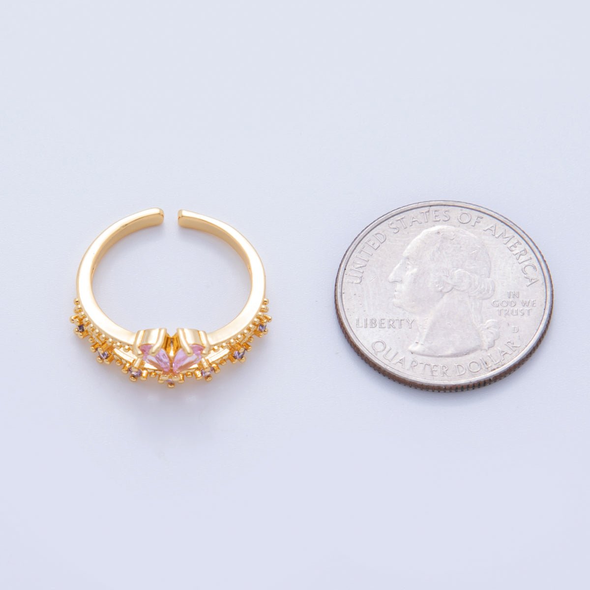 18K Gold Filled Pink CZ Heart Micro Paved Dotted Ring | O1753