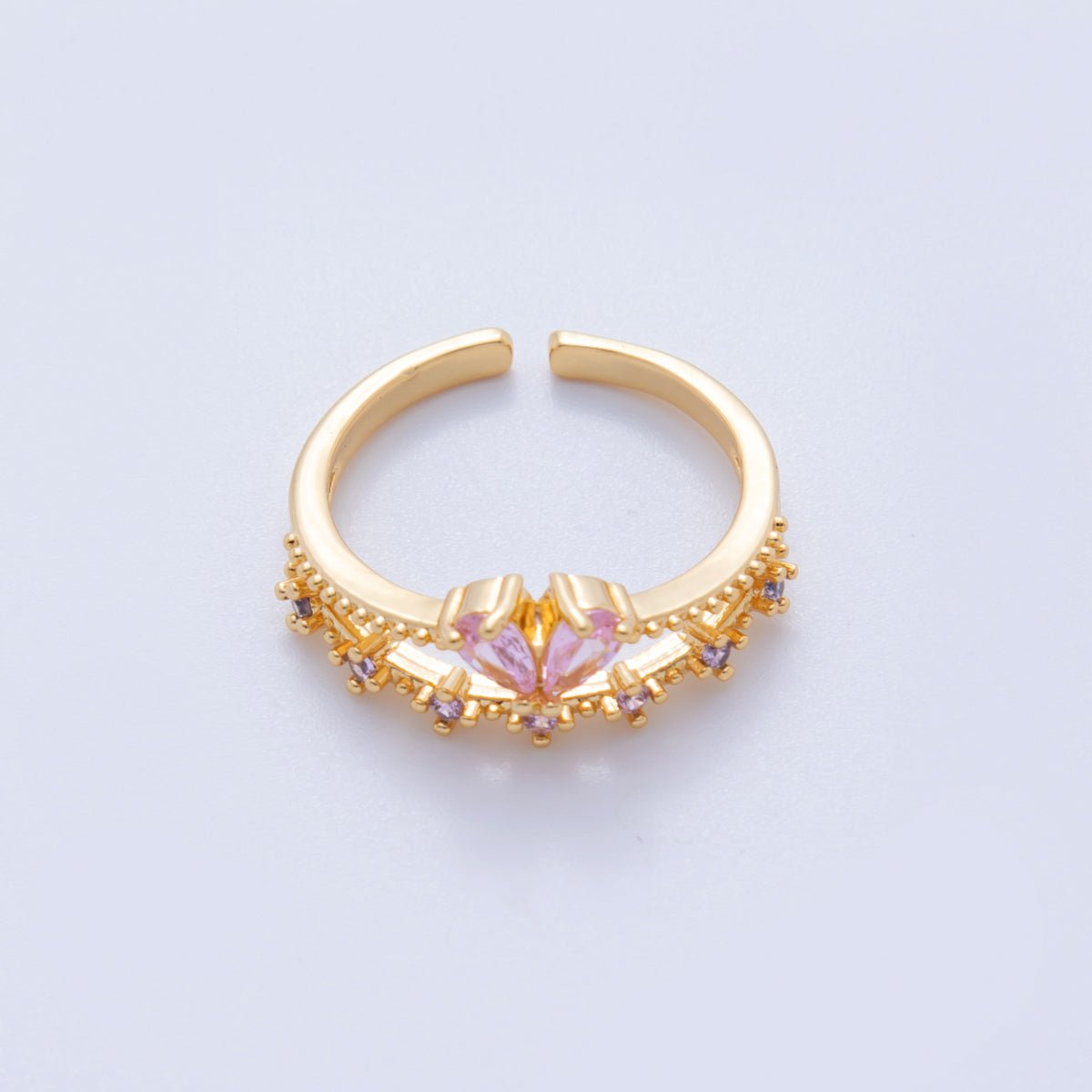 18K Gold Filled Pink CZ Heart Micro Paved Dotted Ring | O1753