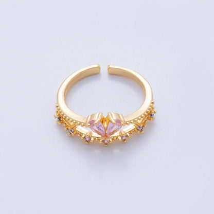 18K Gold Filled Pink CZ Heart Micro Paved Dotted Ring | O1753