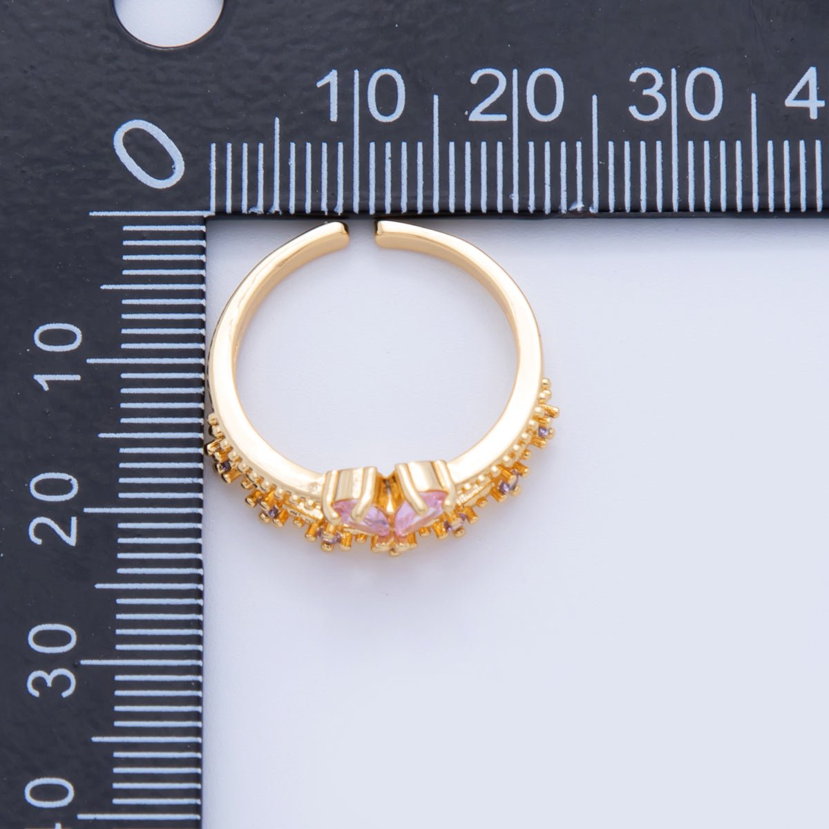 18K Gold Filled Pink CZ Heart Micro Paved Dotted Ring | O1753
