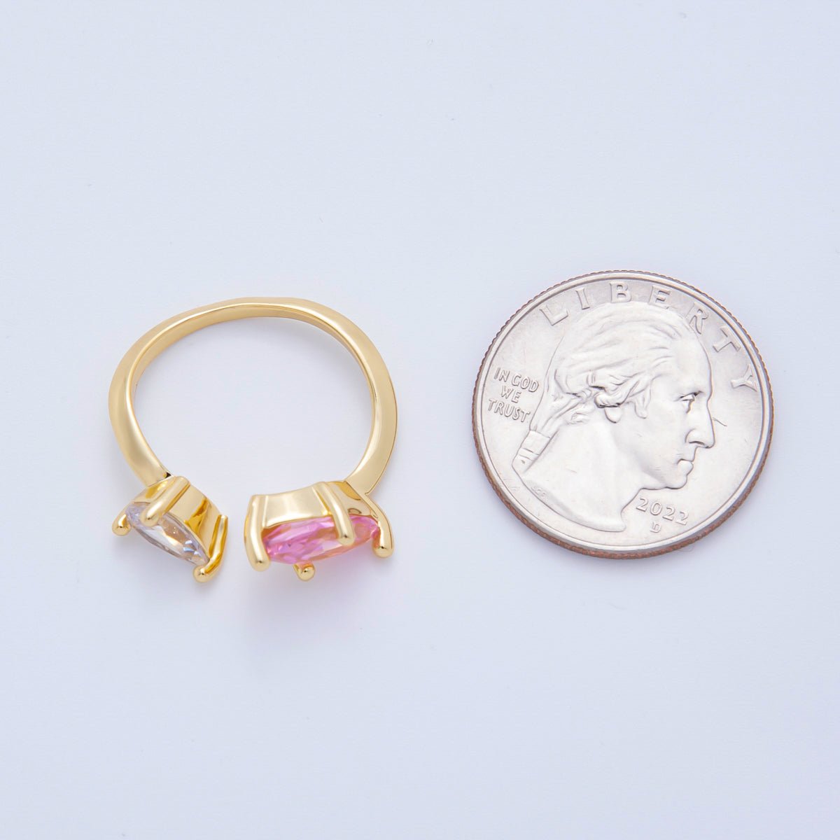 18K Gold Filled Clear, Pink CZ Marquise Teardrop Pear Shaped Wrap Adjustable Ring | O-2203