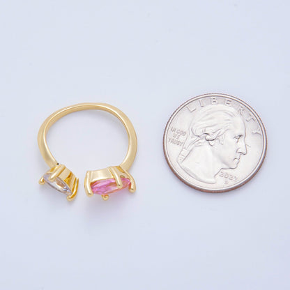 18K Gold Filled Clear, Pink CZ Marquise Teardrop Pear Shaped Wrap Adjustable Ring | O-2203