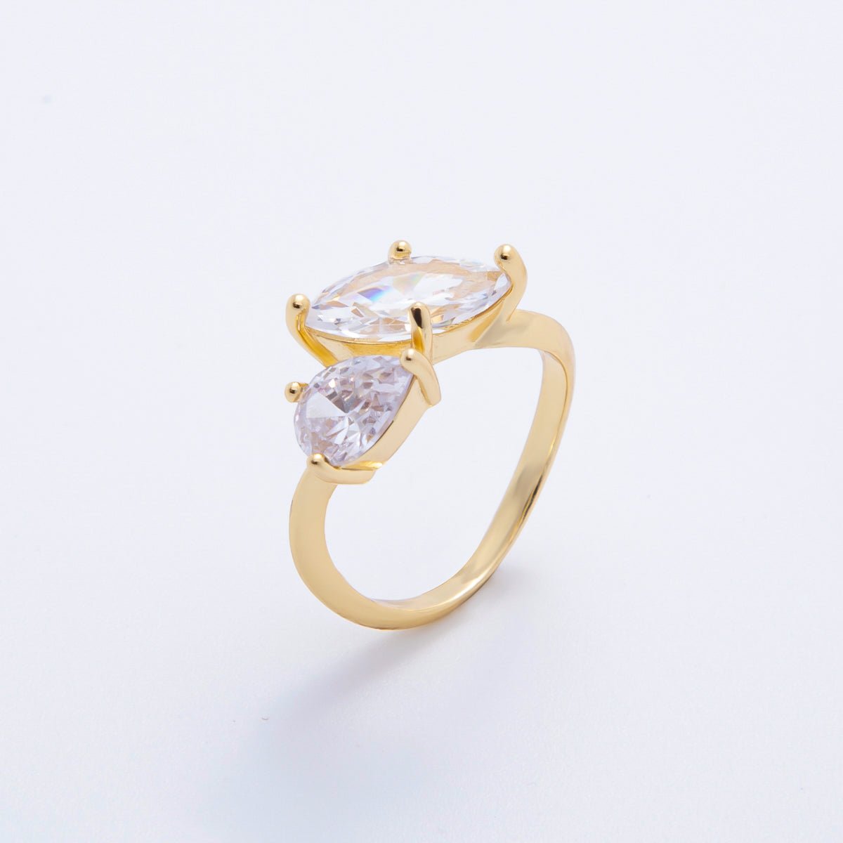 18K Gold Filled Clear, Pink CZ Marquise Teardrop Pear Shaped Wrap Adjustable Ring | O-2203