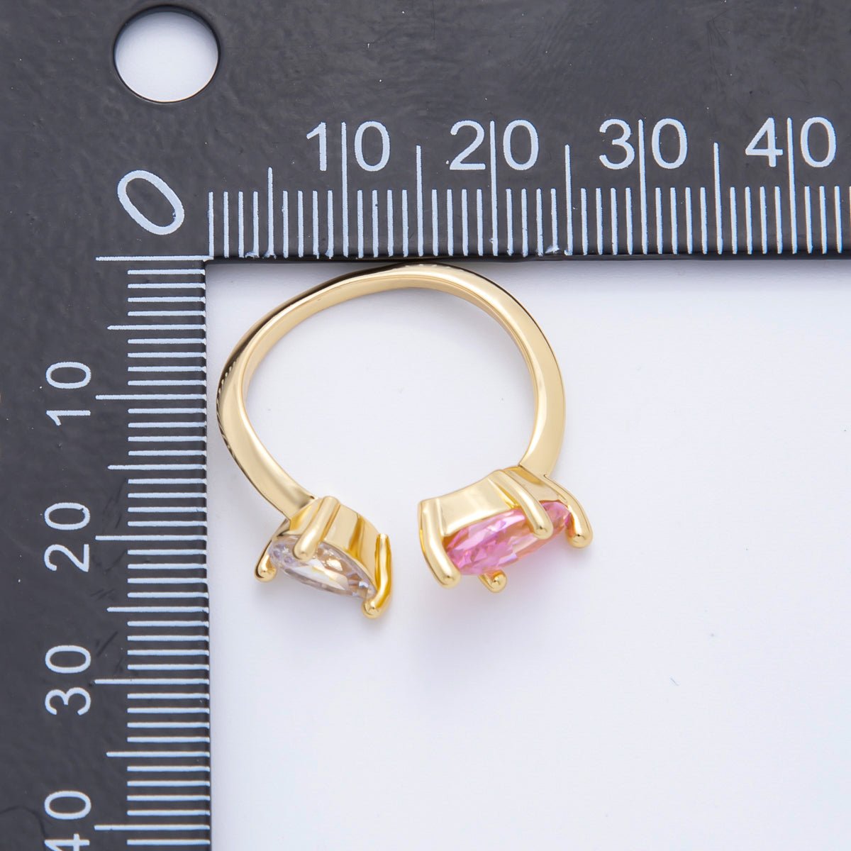 18K Gold Filled Clear, Pink CZ Marquise Teardrop Pear Shaped Wrap Adjustable Ring | O-2203