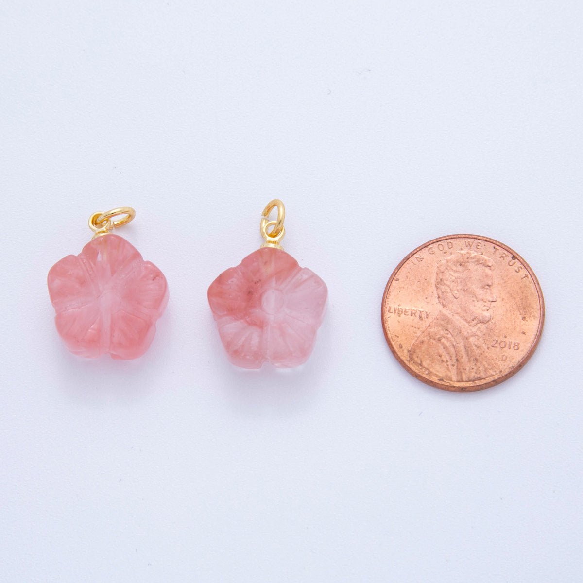 18K Gold Filled Pink Quartz Hibiscus Flower Charm | AF782