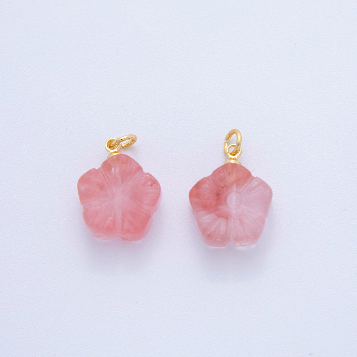 18K Gold Filled Pink Quartz Hibiscus Flower Charm | AF782