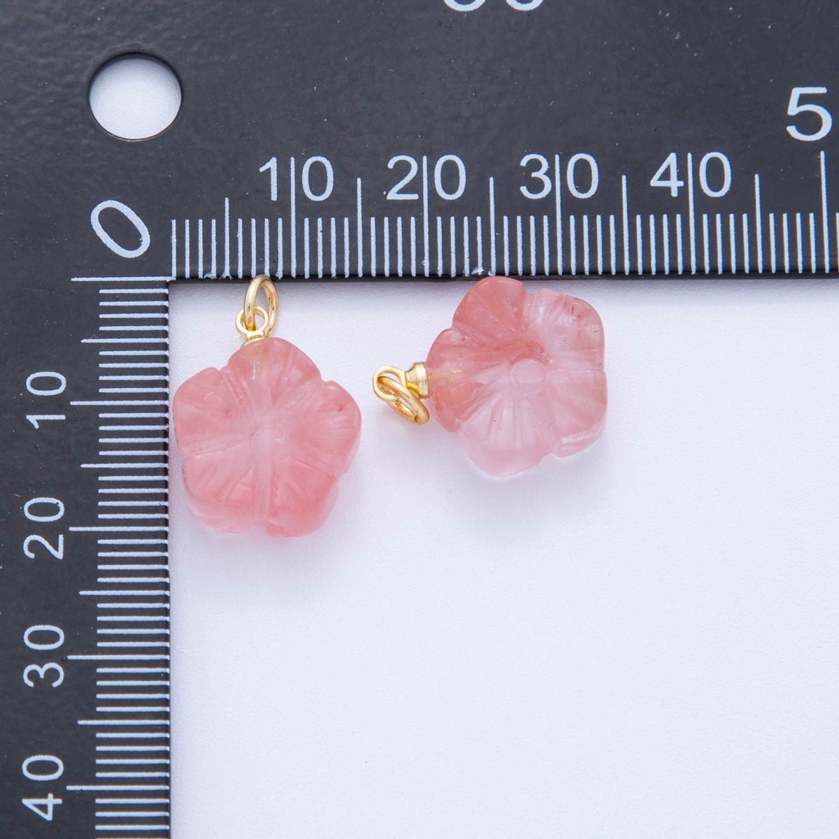 18K Gold Filled Pink Quartz Hibiscus Flower Charm | AF782