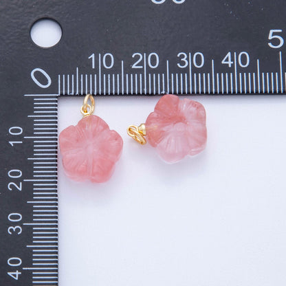 18K Gold Filled Pink Quartz Hibiscus Flower Charm | AF782