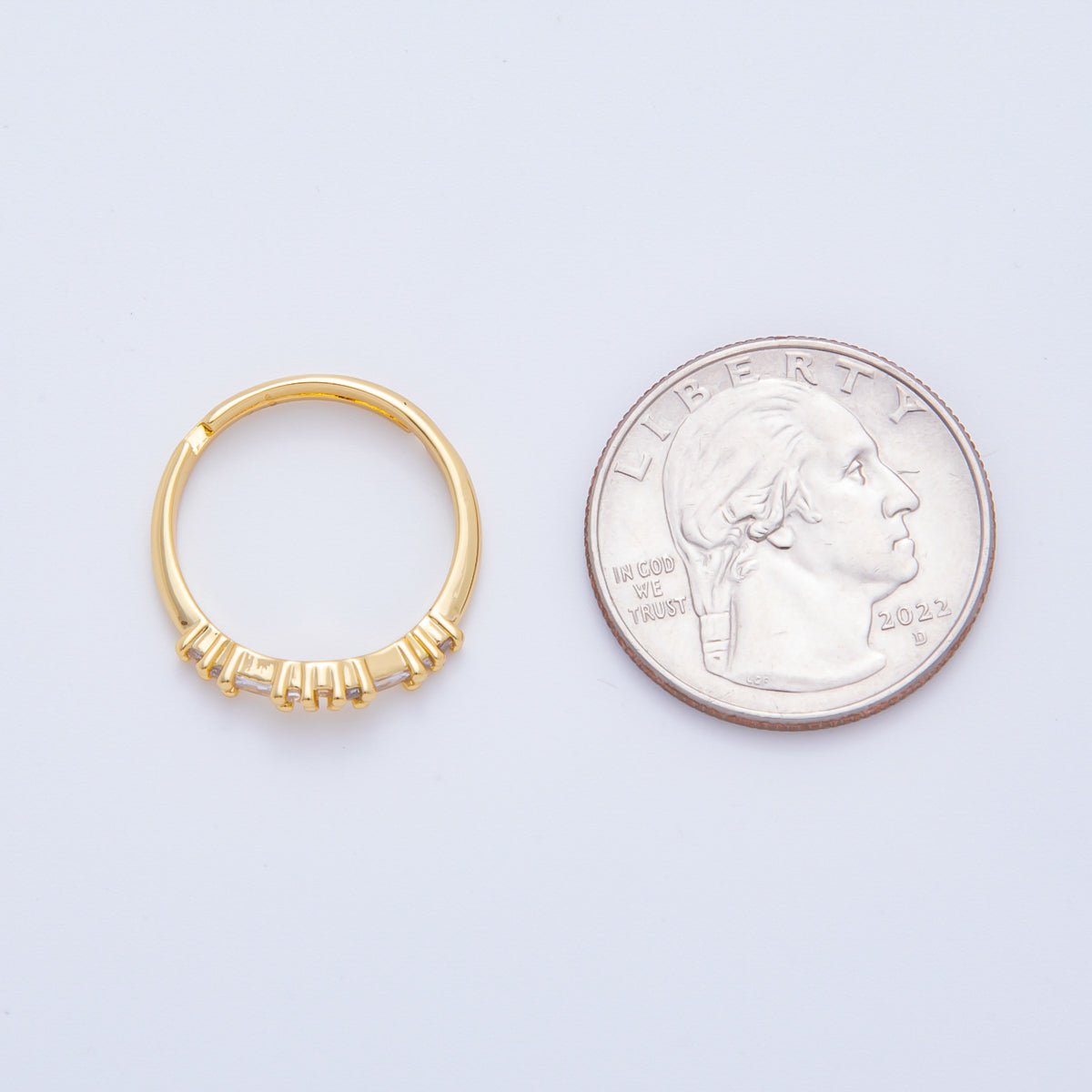 18K Gold Filled Dainty Clear, Pink Baguette Lined CZ Cluster Curved Adjustable Ring | O-2189