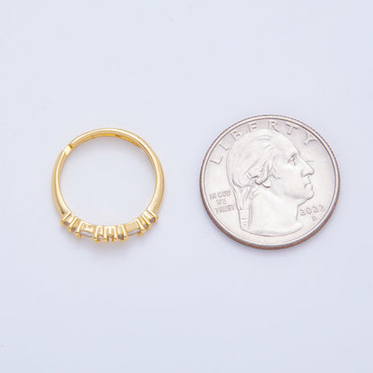 18K Gold Filled Dainty Clear, Pink Baguette Lined CZ Cluster Curved Adjustable Ring | O-2189
