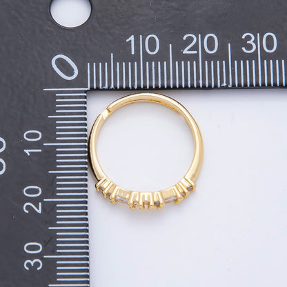 18K Gold Filled Dainty Clear, Pink Baguette Lined CZ Cluster Curved Adjustable Ring | O-2189