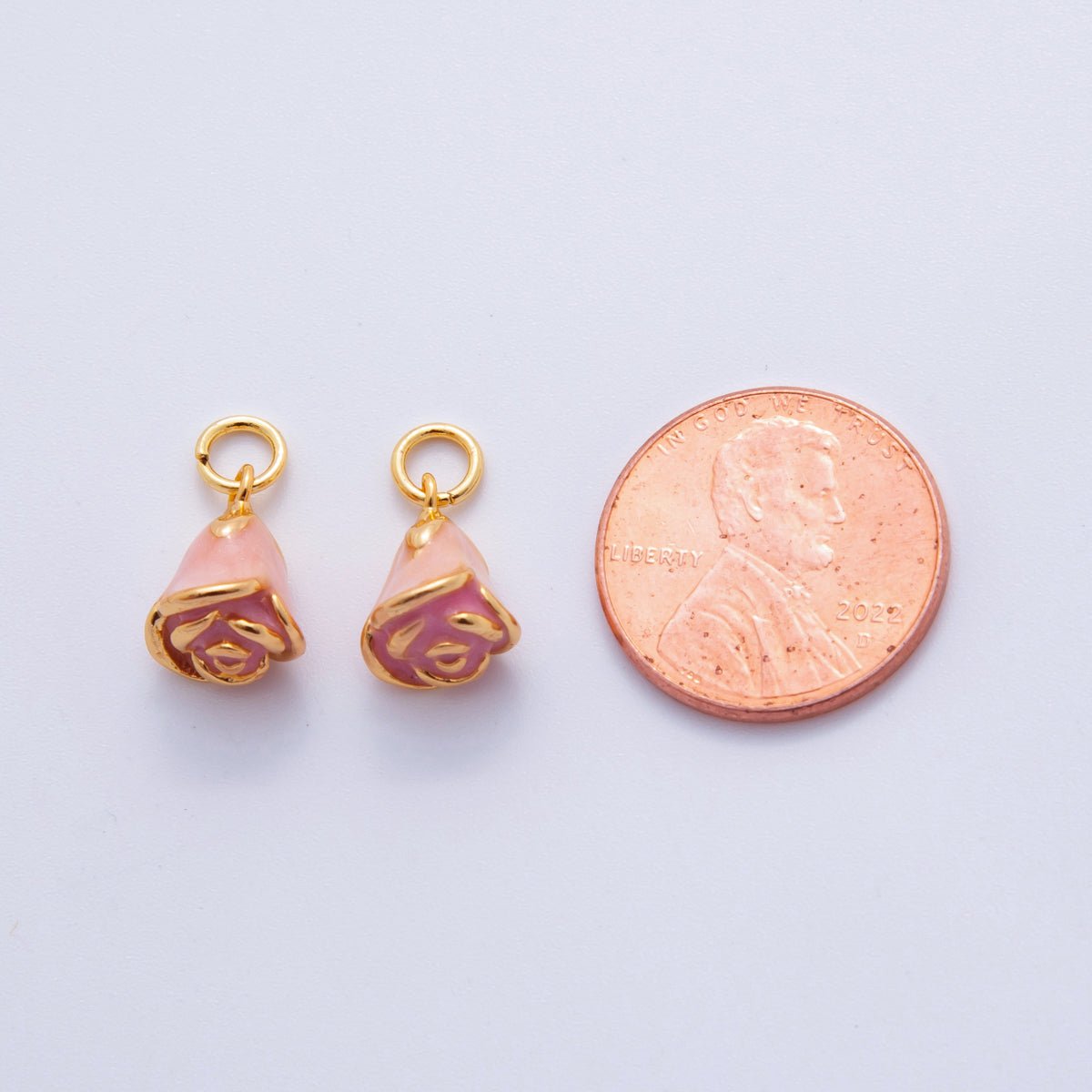18K Gold Filled 15mm Pink Rose Flower Mini Charm | X630