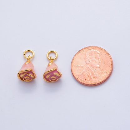 18K Gold Filled 15mm Pink Rose Flower Mini Charm | X630
