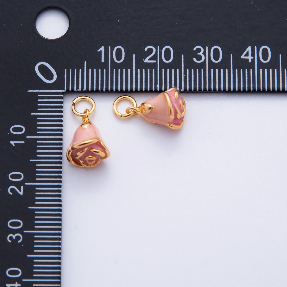 18K Gold Filled 15mm Pink Rose Flower Mini Charm | X630