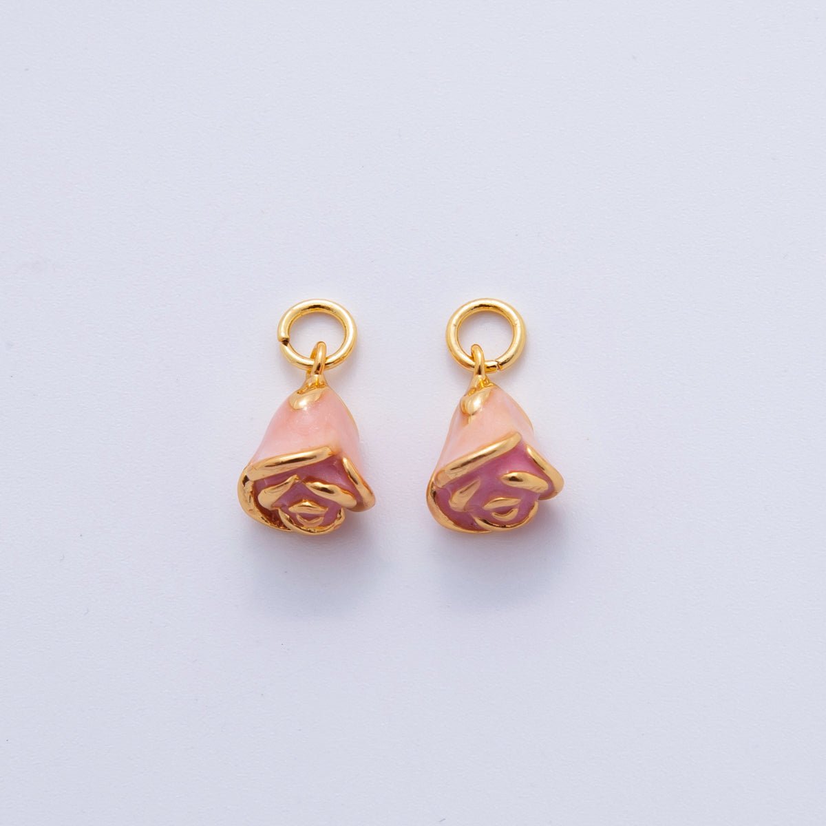 18K Gold Filled 15mm Pink Rose Flower Mini Charm | X630