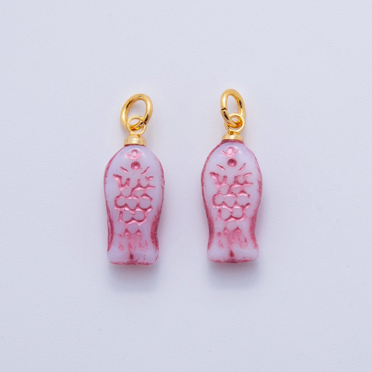 18K Gold Filled Pink Scaled Fish Mini Charm | W145