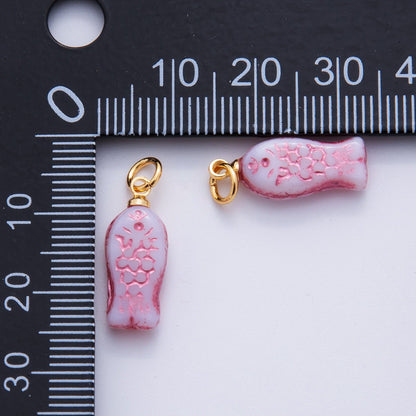 18K Gold Filled Pink Scaled Fish Mini Charm | W145