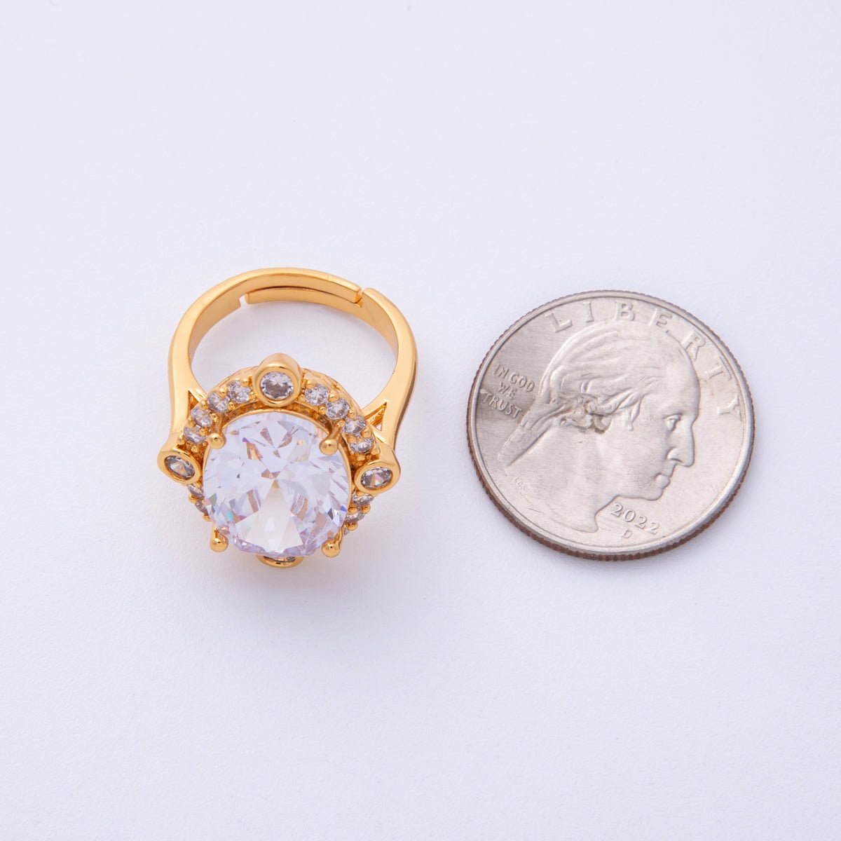 18K Gold Filled Pink, White Micro Paved CZ Oval Geometric Adjustable Ring | O807