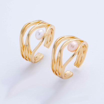 18K Gold Filled Pink, White Shell Pearl Multiple Band Crossed Ring | O2024 O2025