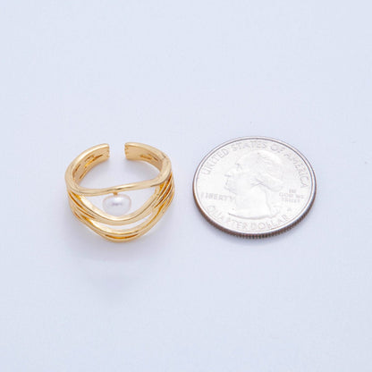 18K Gold Filled Pink, White Shell Pearl Multiple Band Crossed Ring | O2024 O2025