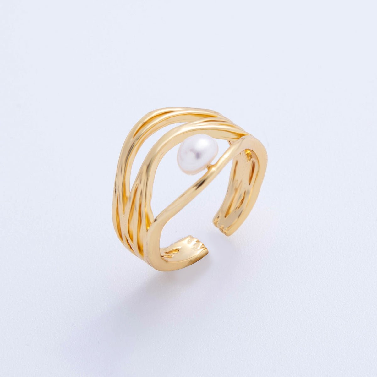 18K Gold Filled Pink, White Shell Pearl Multiple Band Crossed Ring | O2024 O2025