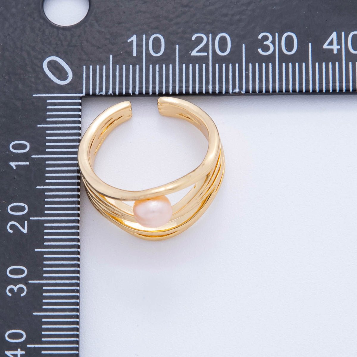 18K Gold Filled Pink, White Shell Pearl Multiple Band Crossed Ring | O2024 O2025