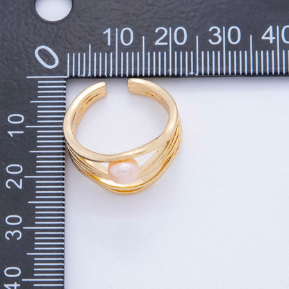 18K Gold Filled Pink, White Shell Pearl Multiple Band Crossed Ring | O2024 O2025