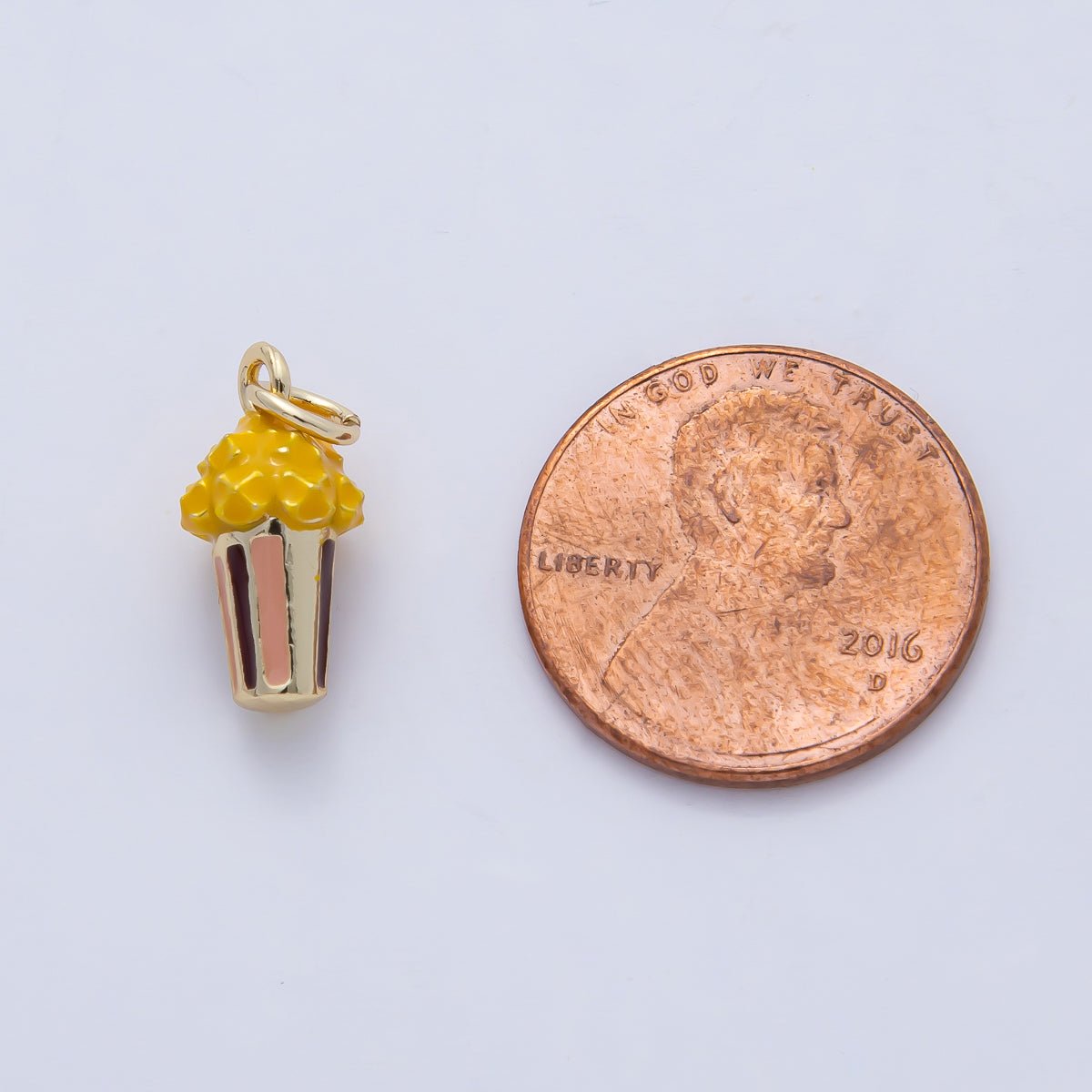 18K Gold Filled 15mm Popcorn Snack Enamel Multidimensional 3D Charm | AF1473