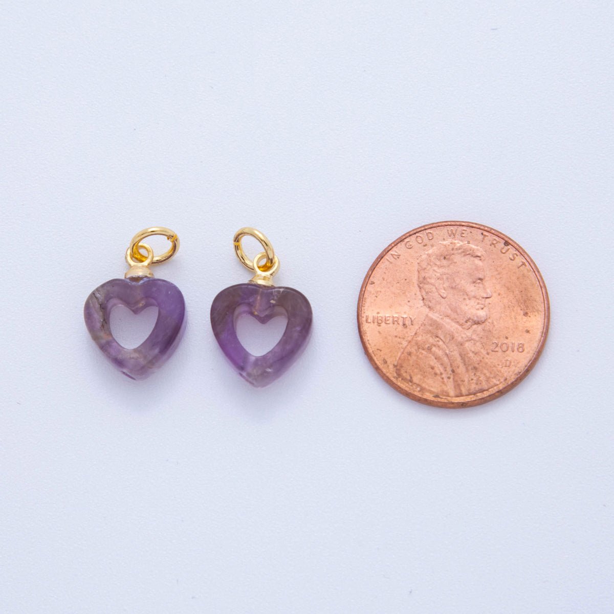 18K Gold Filled Purple Amethyst Gemstone Heart Charm | AC1548