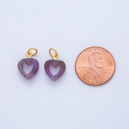 18K Gold Filled Purple Amethyst Gemstone Heart Charm | AC1548