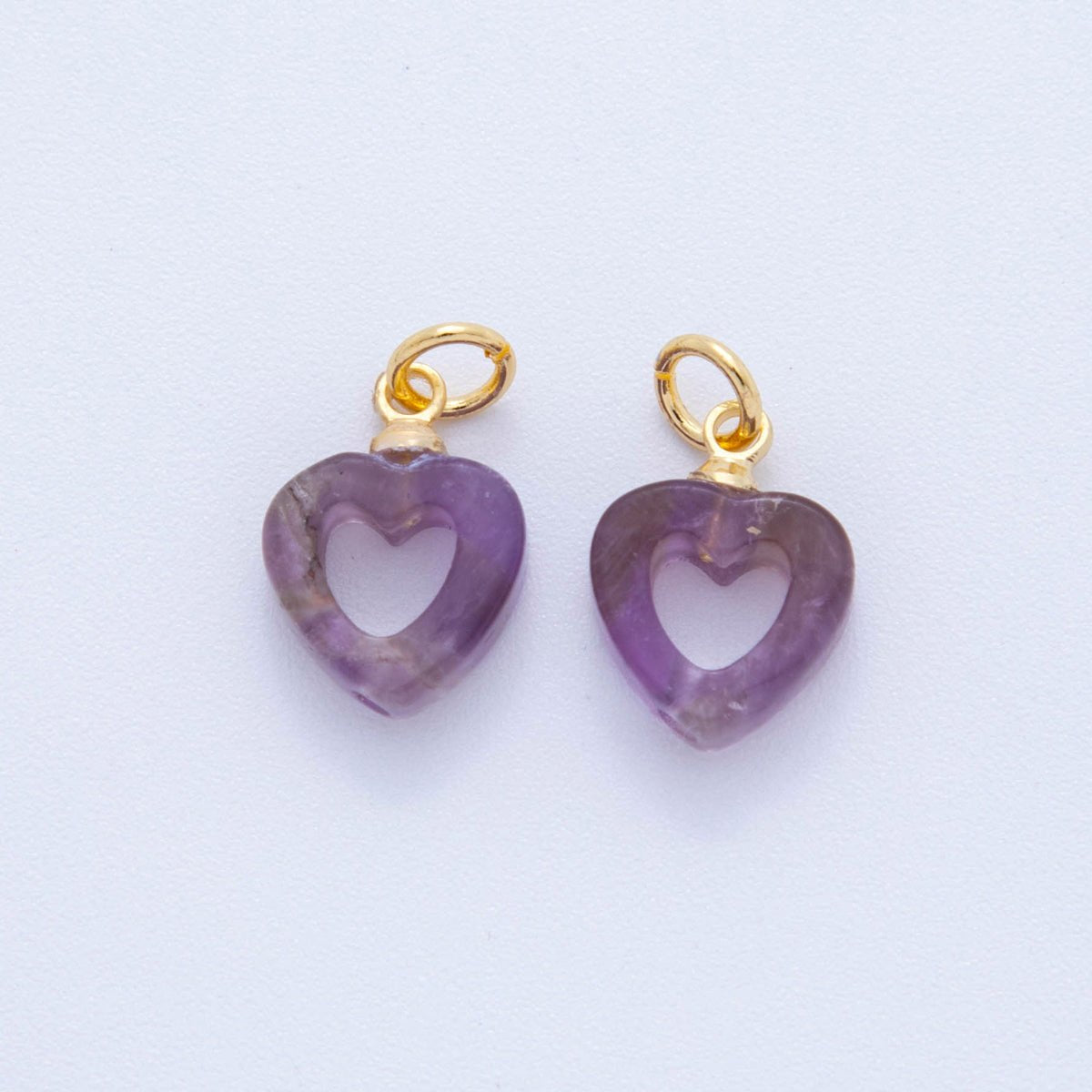 18K Gold Filled Purple Amethyst Gemstone Heart Charm | AC1548