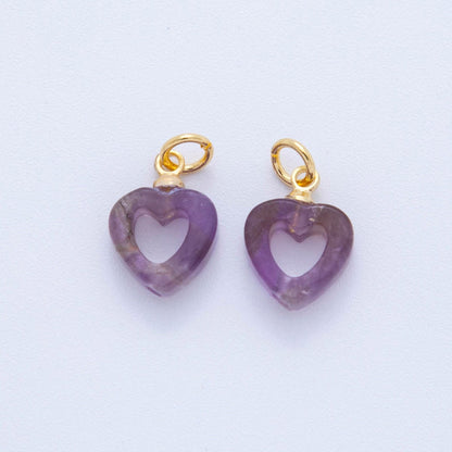 18K Gold Filled Purple Amethyst Gemstone Heart Charm | AC1548