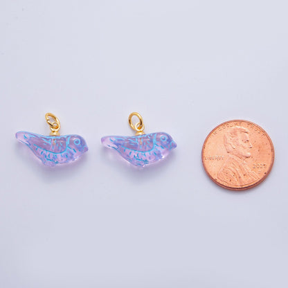18K Gold Filled Purple Blue-Lined Bird Acrylic Drop Charm | AF704