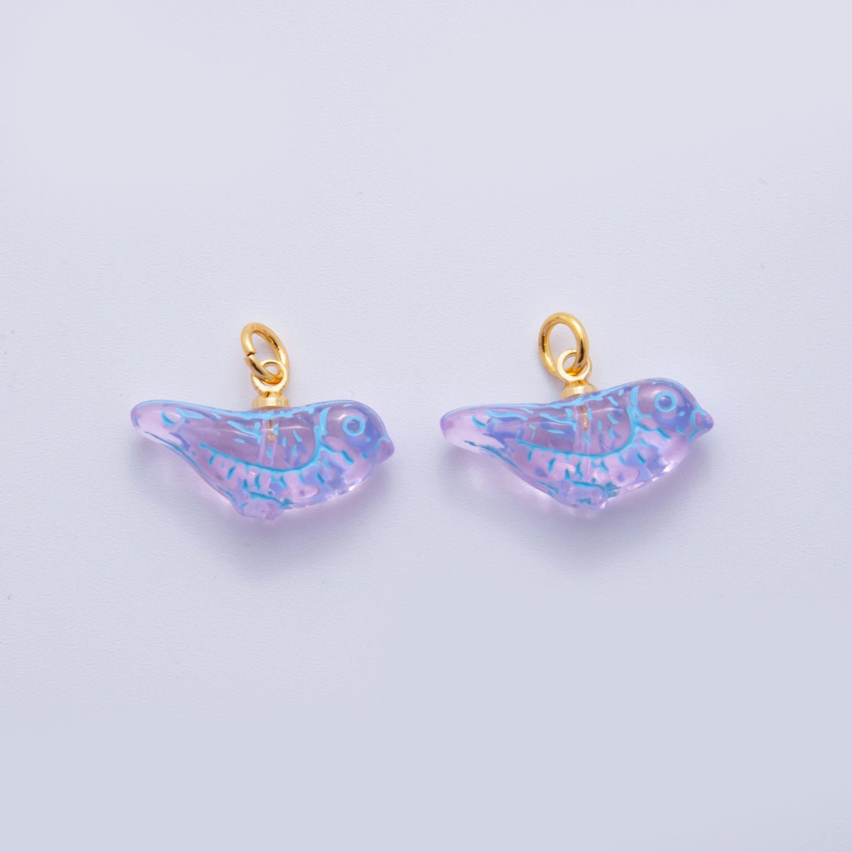18K Gold Filled Purple Blue-Lined Bird Acrylic Drop Charm | AF704