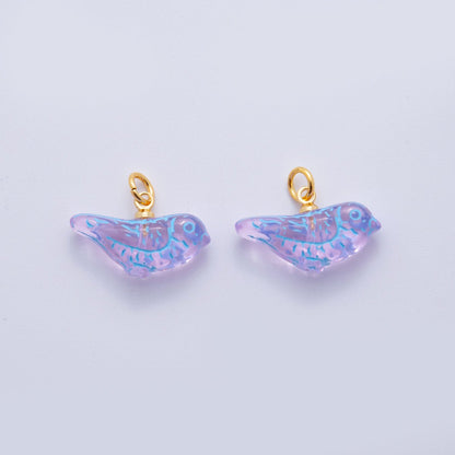 18K Gold Filled Purple Blue-Lined Bird Acrylic Drop Charm | AF704