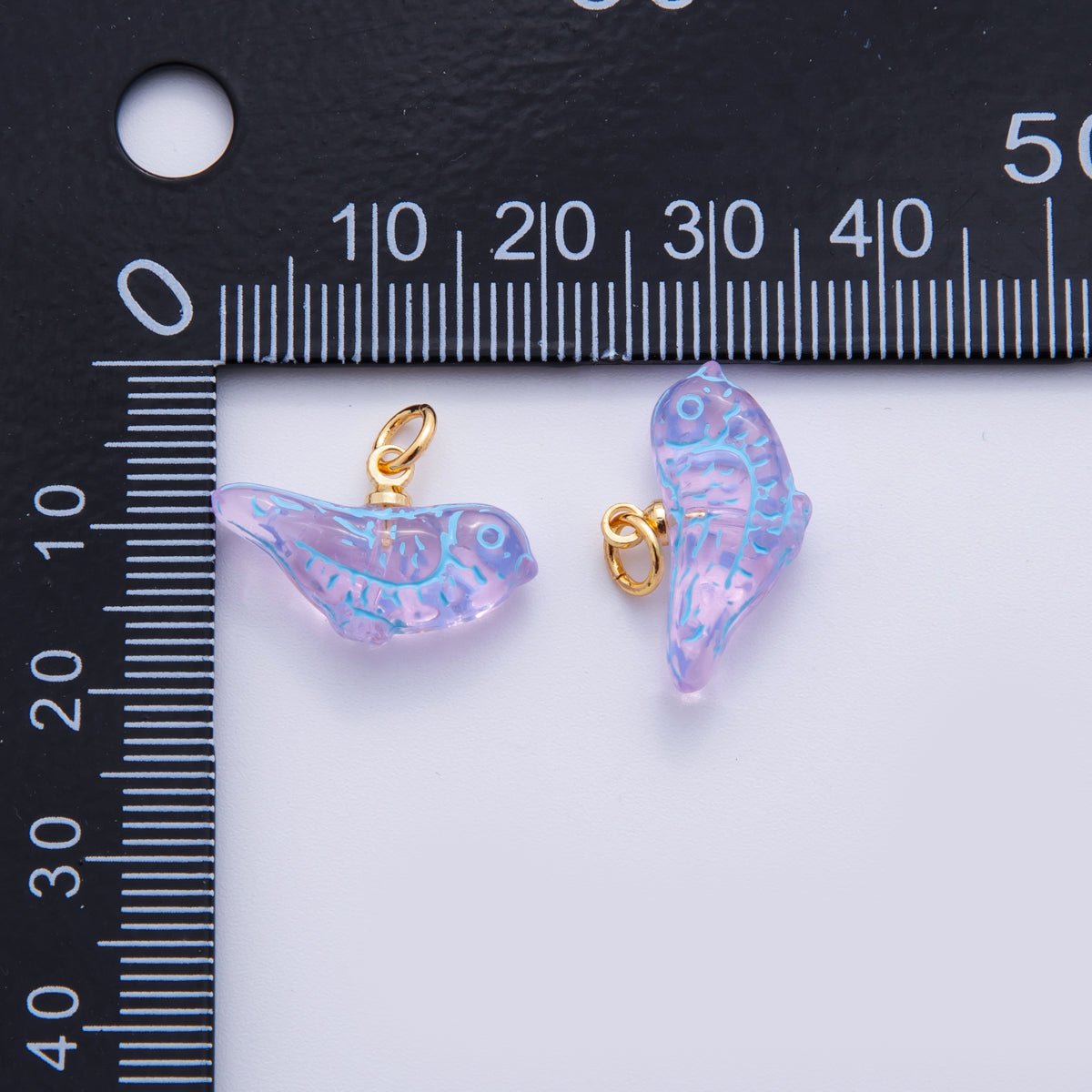 18K Gold Filled Purple Blue-Lined Bird Acrylic Drop Charm | AF704