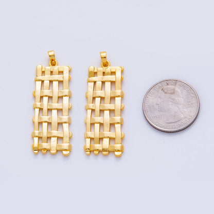 18K Gold Filled Quilted Woven Rectangular Pendant | AH701