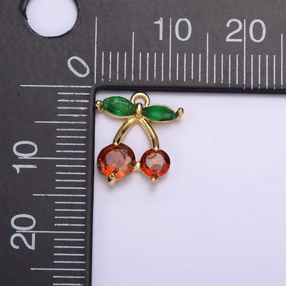 18K Gold Filled Red Cherry Marquise Leaf CZ Fruit Add-On Charm | AC1436